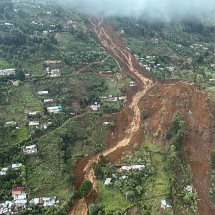 Mud and debris scrapped out of the side of a Colombian mountainside