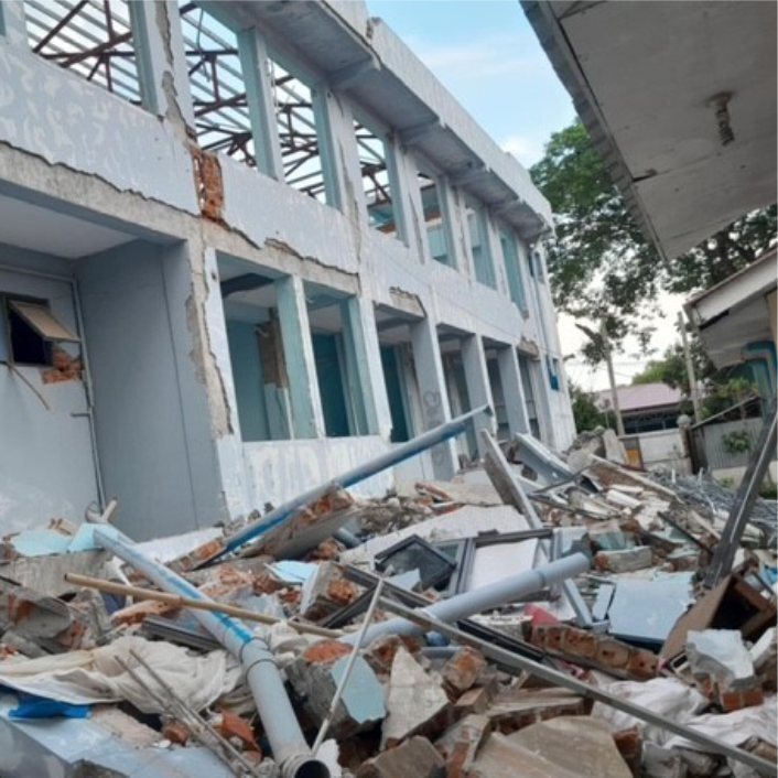 A collapsed building in Myanmar following a deadly earthquake