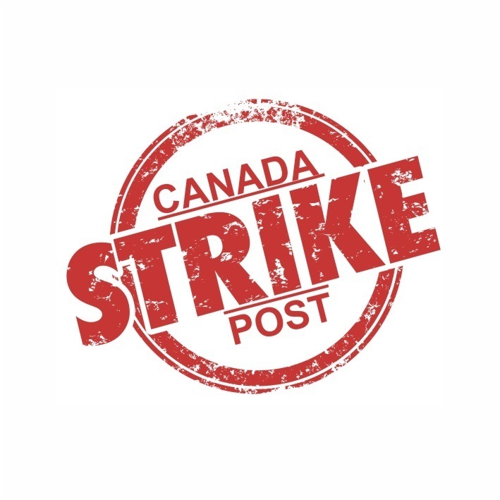 Red circle with the words Canada Post Strike in the middle